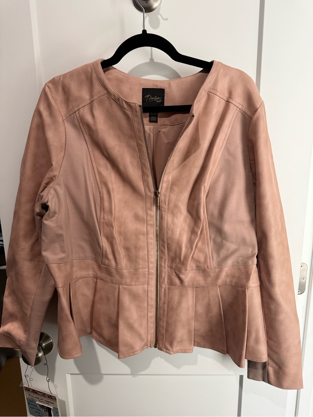 Women’s Blush Pink Zip-Front Peplum Jacket